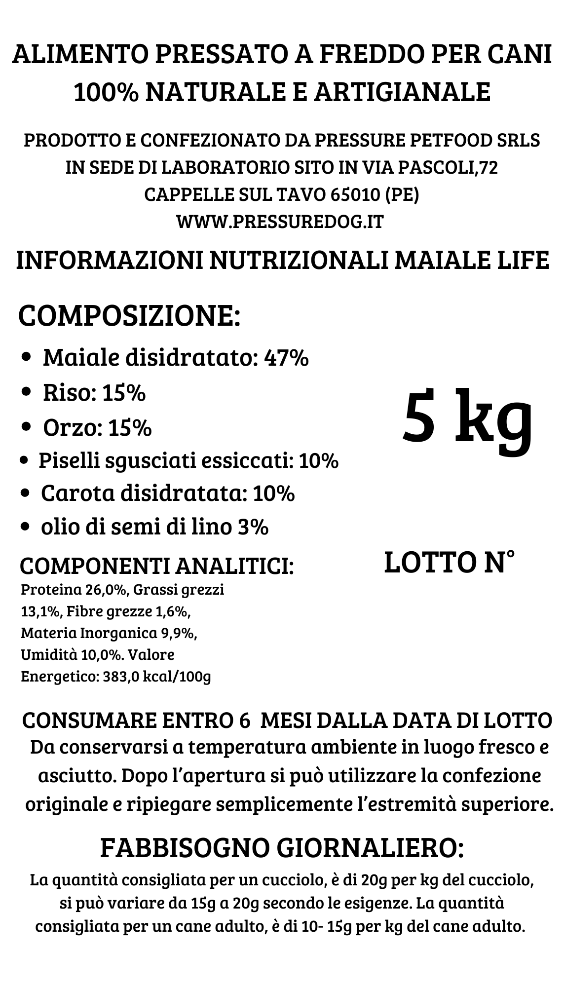PressureLife al Maiale, Carota & Piselli (low grain)