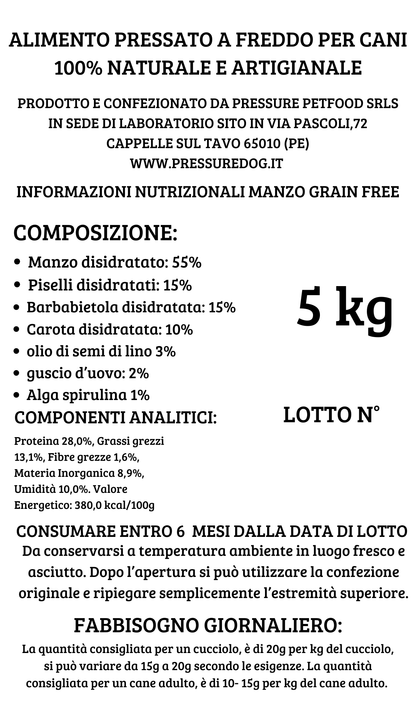 PressureFree al Manzo, Piselli, Barbabietole & Carote (zero cereali)